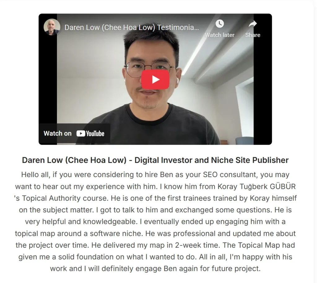 Daren Low Testimonial about Ben Stace